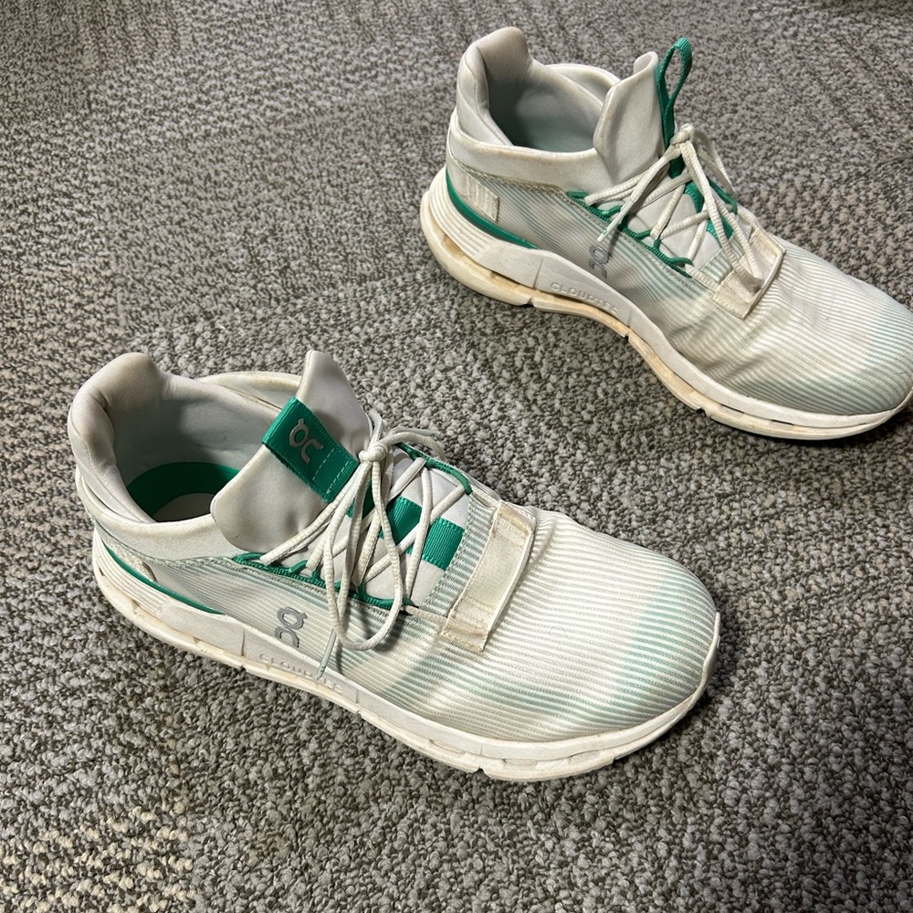 On Running White and Green Sneakers
